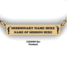 Load image into Gallery viewer, personalized mission bar pendant with 2 Moroni Mission Name and Mission - design your own necklace - custom Horizontal bar pendant 14K YG