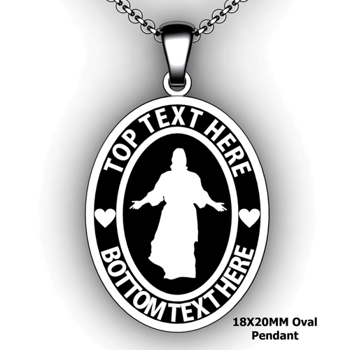 Personalized oval Mission pendant with Christ - design your own necklace - custom Embossed oval text formatted  with Christ pendant 