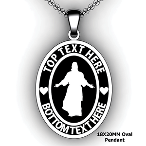 Personalized oval Mission pendant with Christ - design your own necklace - custom Embossed oval text formatted  with Christ pendant