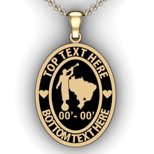 Load image into Gallery viewer, Personalized oval Mission pendant with Moroni and Country or state - design your own necklace - custom Embossed oval text formatted  with Country or state  and Moroni pendant 14K YG