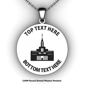 Personalized round Mission pendant with Temple - design your own necklace - custom round text formatted  with Temple Pendant 