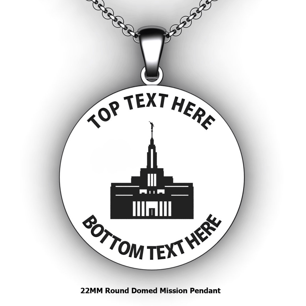Personalized round Mission pendant with Temple - design your own necklace - custom round text formatted  with Temple Pendant 