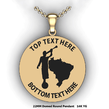 Load image into Gallery viewer, Personalized round Mission pendant with Moroni and Country or state - design your own necklace - custom Embossed oval text formatted  with Country or state  and Moroni pendant 14K YG