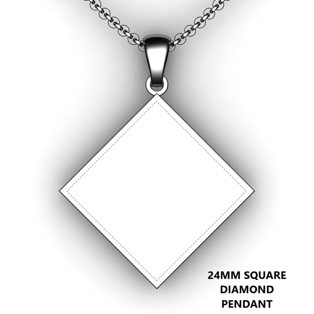 Personalized square diamond pendant - design your own necklace - custom square diamond embossed pendant  