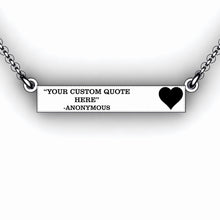 Load image into Gallery viewer, Sterling silver personalized bar necklace with heart and custom saying