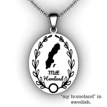 Load image into Gallery viewer, Personalized oval necklace engraved with country or state outline