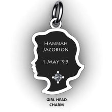 Load image into Gallery viewer, baby girl head bracelet charm with name, birth stone and birth date
