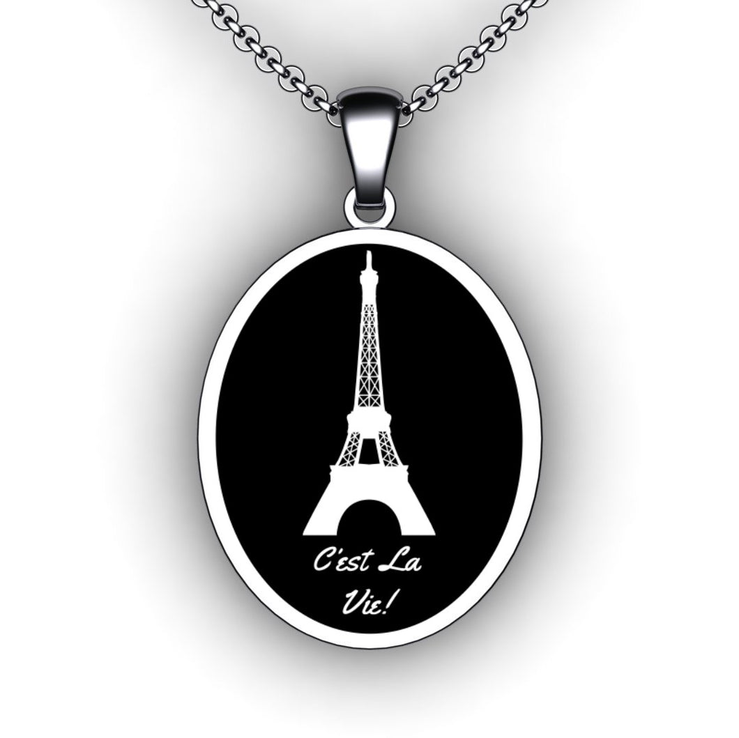 Personalized oval necklace engraved with choice of state or country outline