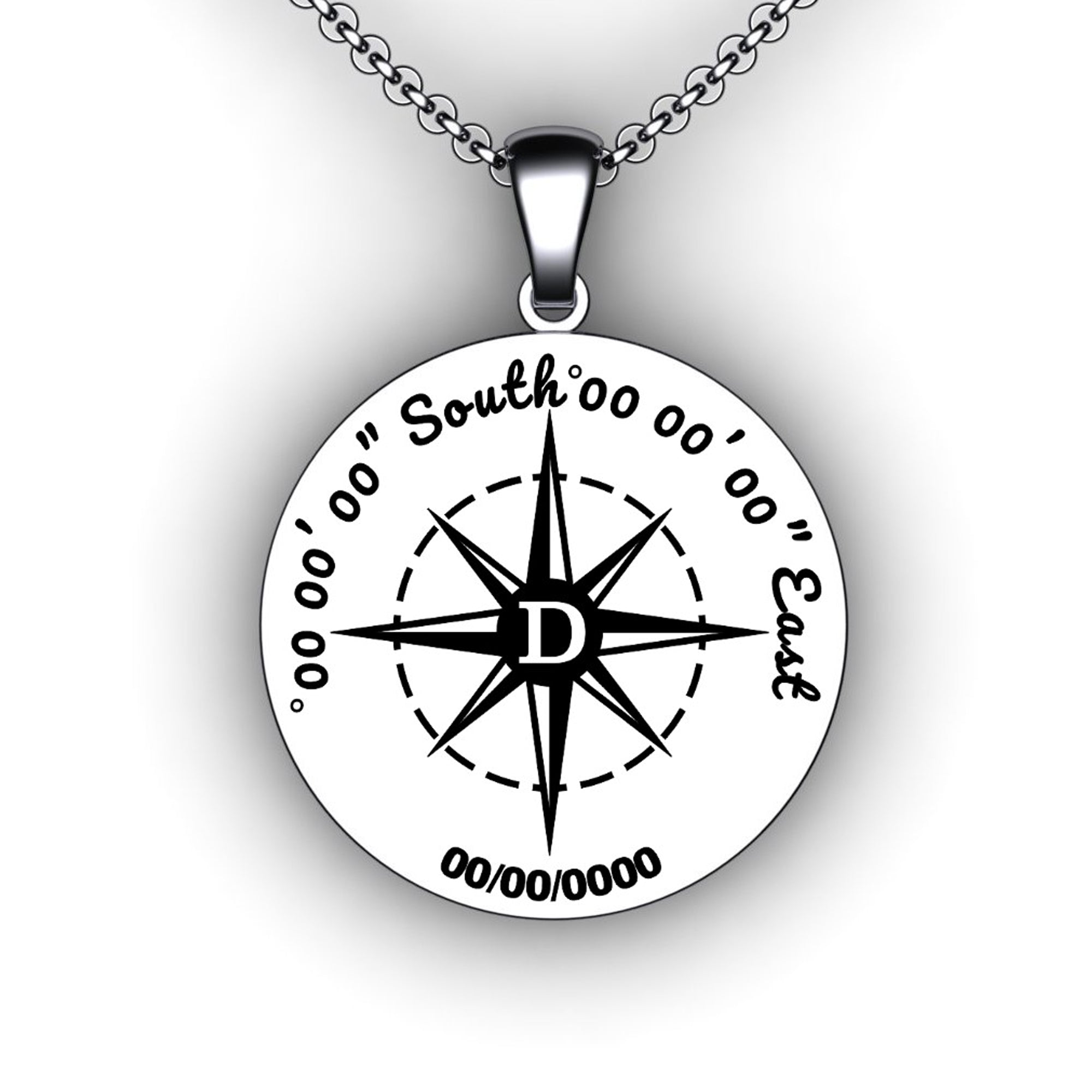 Compass Necklace Mens Personalized Pendant Necklace Custom Black