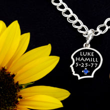 Load image into Gallery viewer, custom baby boy silhouette charm with name, birth date and birth stone