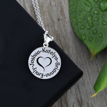 Load image into Gallery viewer, Heart Family Name Necklace  - Round - Personalize with Your Family Names