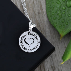 Heart Family Name Necklace  - Round - Personalize with Your Family Names