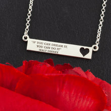 Load image into Gallery viewer, Sterling silver personalized bar necklace with heart and custom saying