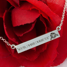 Load image into Gallery viewer, Sterling silver personalized bar necklace with rose and choice of saying or quote