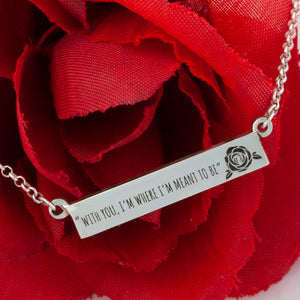 Sterling silver personalized bar necklace with rose and choice of saying or quote