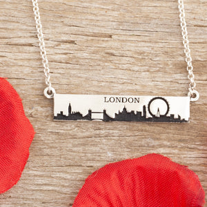 travel necklace city scape with travel quote sterling silver travel jewelry city scene necklace personalize travel jewelry