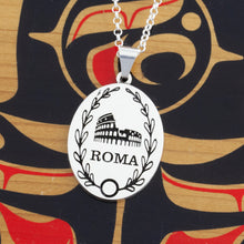 Load image into Gallery viewer, Personalized oval necklace engraved with choice of landmark and text