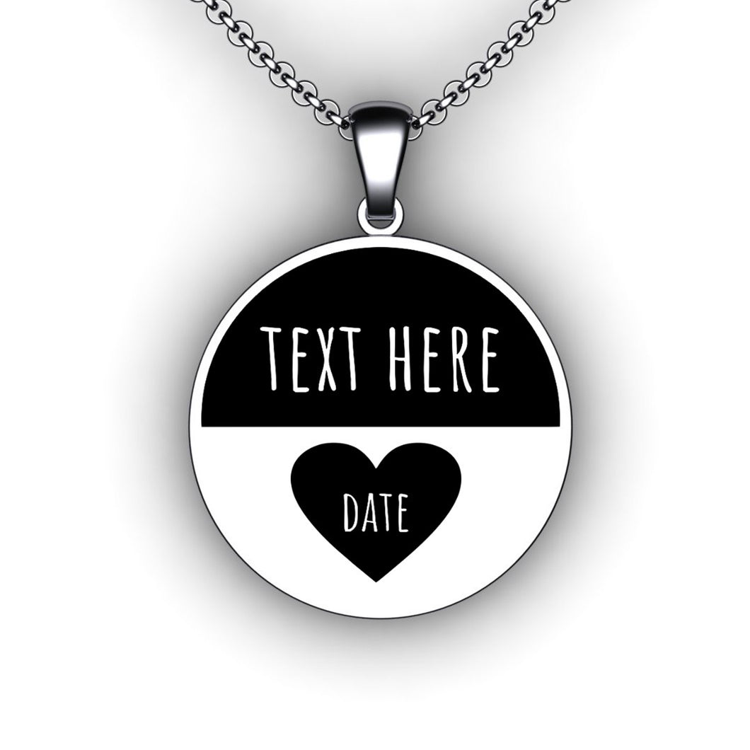 Love Heart Anniversary Necklace - Round - Personalize with Your Name and Wedding Date