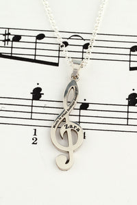 Treble clef necklace in sterling silver or 14k yellow gold - music necklace