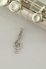Load image into Gallery viewer, Treble clef necklace in sterling silver or 14k yellow gold - music necklace