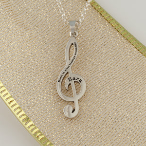 Treble clef necklace in sterling silver or 14k yellow gold - music necklace