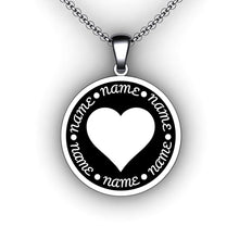 Load image into Gallery viewer, Heart Family Name Necklace - Embossed Round - Personalize with Your Family Names