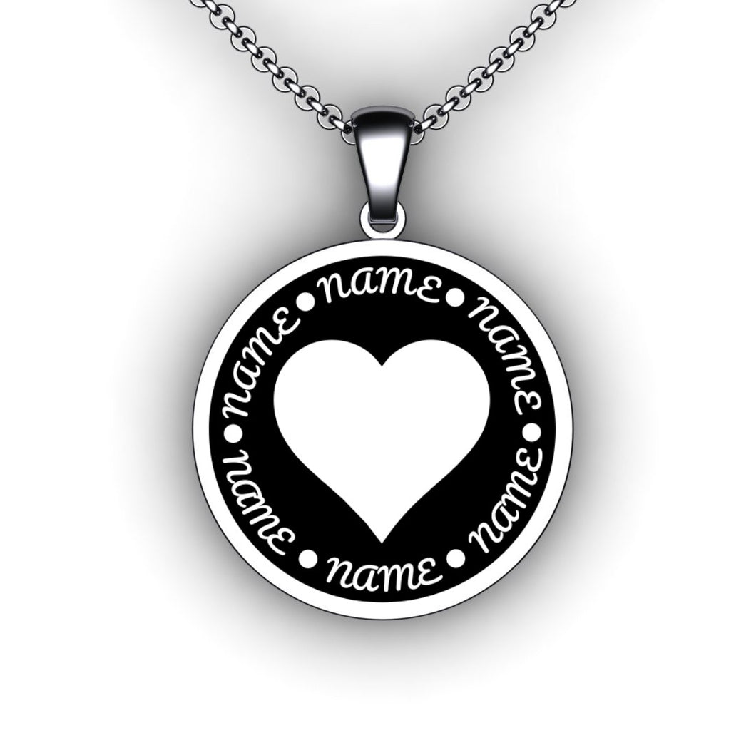 Heart Family Name Necklace - Embossed Round - Personalize with Your Family Names