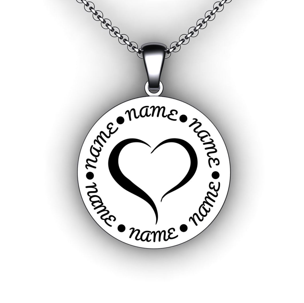 Heart Family Name Necklace  - Round - Personalize with Your Family Names