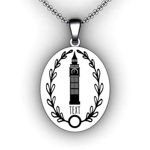 Personalized oval necklace engraved with choice of landmark and text