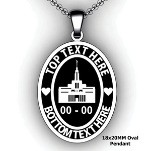Mission Oval Embossed Pendant with Temple - Personalize with your Missionary name and Mission