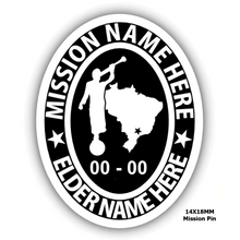 Load image into Gallery viewer, Mission Oval Embossed Pin with Moroni and Mission Country or State - Personalize with your Missionary name and Mission